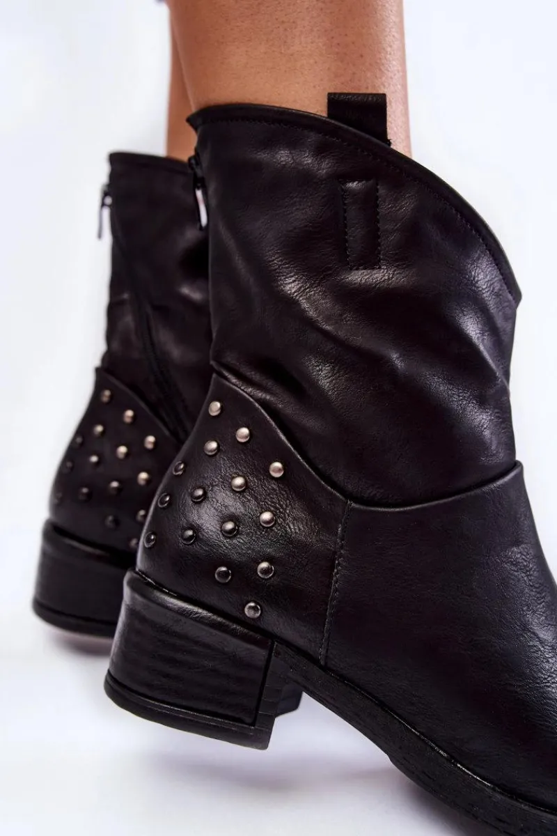 Botki Wiosenne|Czarne Botki>Boto Damskie Botki Na Suwak Z Ćwiekami Czarne Lance