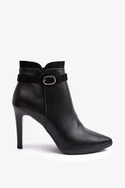 Hot Damskie Botki Na Szpilce Z Klamrą Ocieplane Czarne Aesha Damskie Czarne Botki|Botki Zimowe Damskie