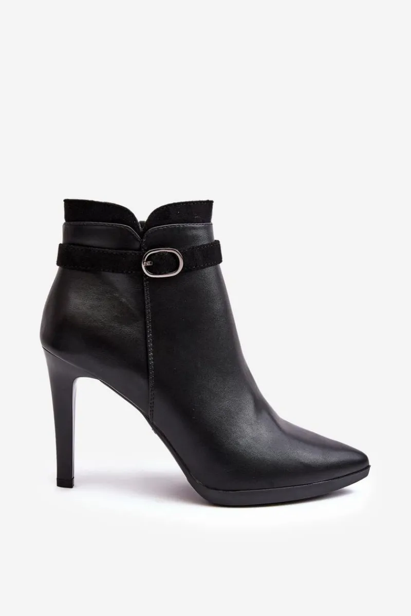 Hot Damskie Botki Na Szpilce Z Klamrą Ocieplane Czarne Aesha Damskie Czarne Botki|Botki Zimowe Damskie