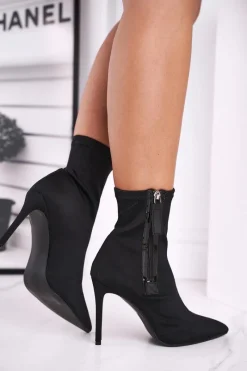 New Damskie Botki Na Szpilce Lycra Czarne Release Me Damskie Czarne Botki|Botki Na Obcasie