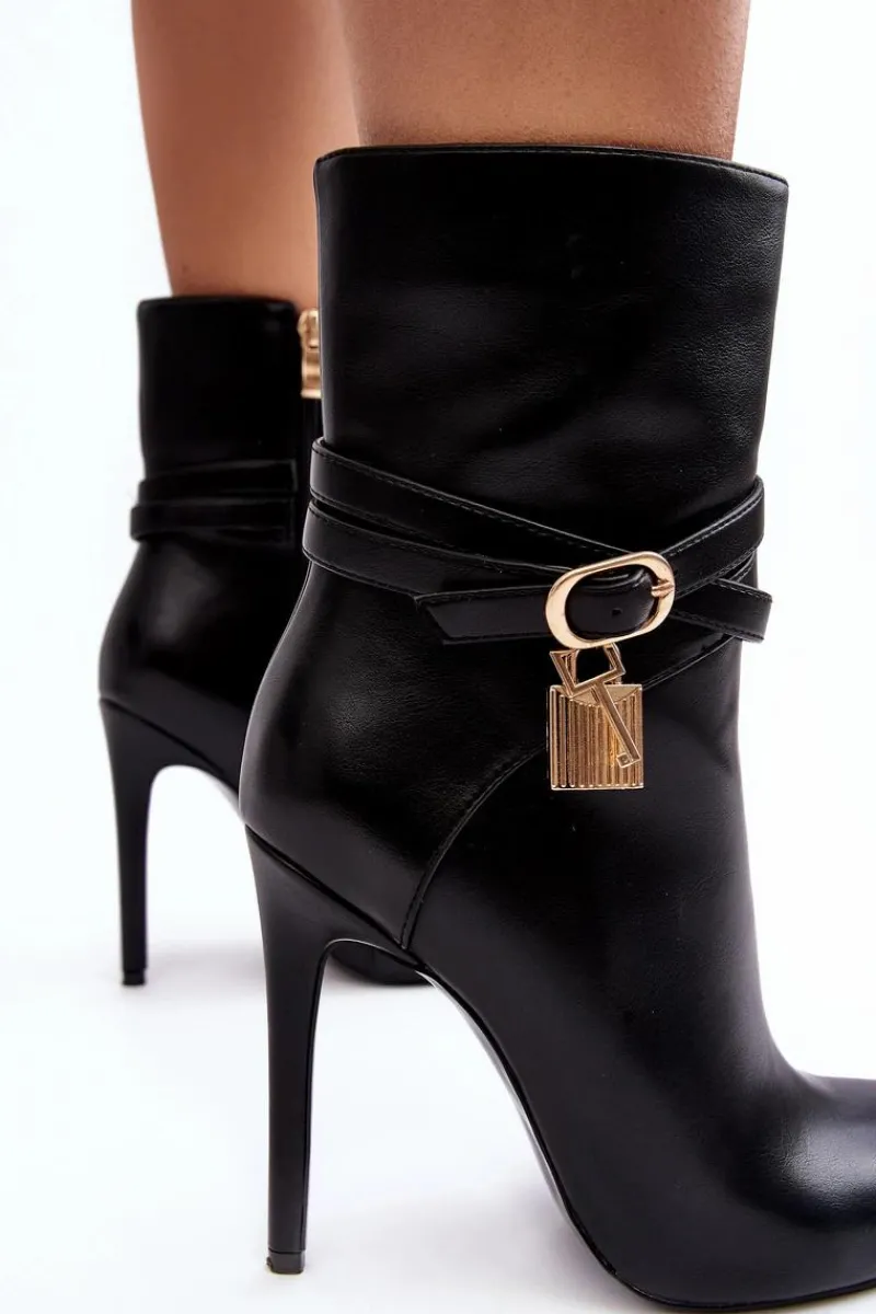 Sale Boto Damskie Botki Na Szpilce Z Paskami Czarne Casulle