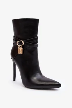 Sale Boto Damskie Botki Na Szpilce Z Paskami Czarne Casulle