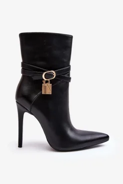 Sale Boto Damskie Botki Na Szpilce Z Paskami Czarne Casulle