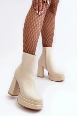 Hot Damskie Botki Na Wysokim Słupku I Platformie Jasnobeżowe Sandstra Damskie Botki Zimowe Damskie|Brązowe I Beżowe Botki