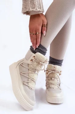 Śniegowce Damskie>Boto Damskie Botki Śniegowce La.Fi 280072W-QN Jasnobeżowe