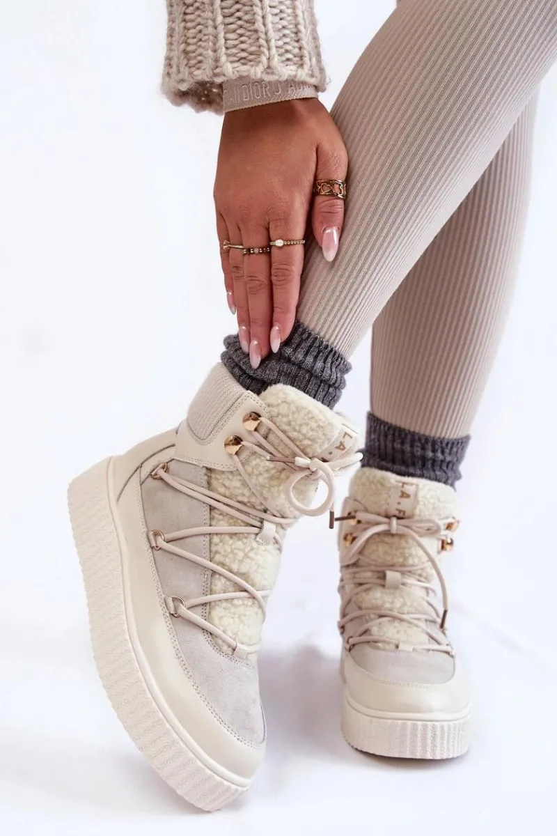 Śniegowce Damskie>Boto Damskie Botki Śniegowce La.Fi 280072W-QN Jasnobeżowe