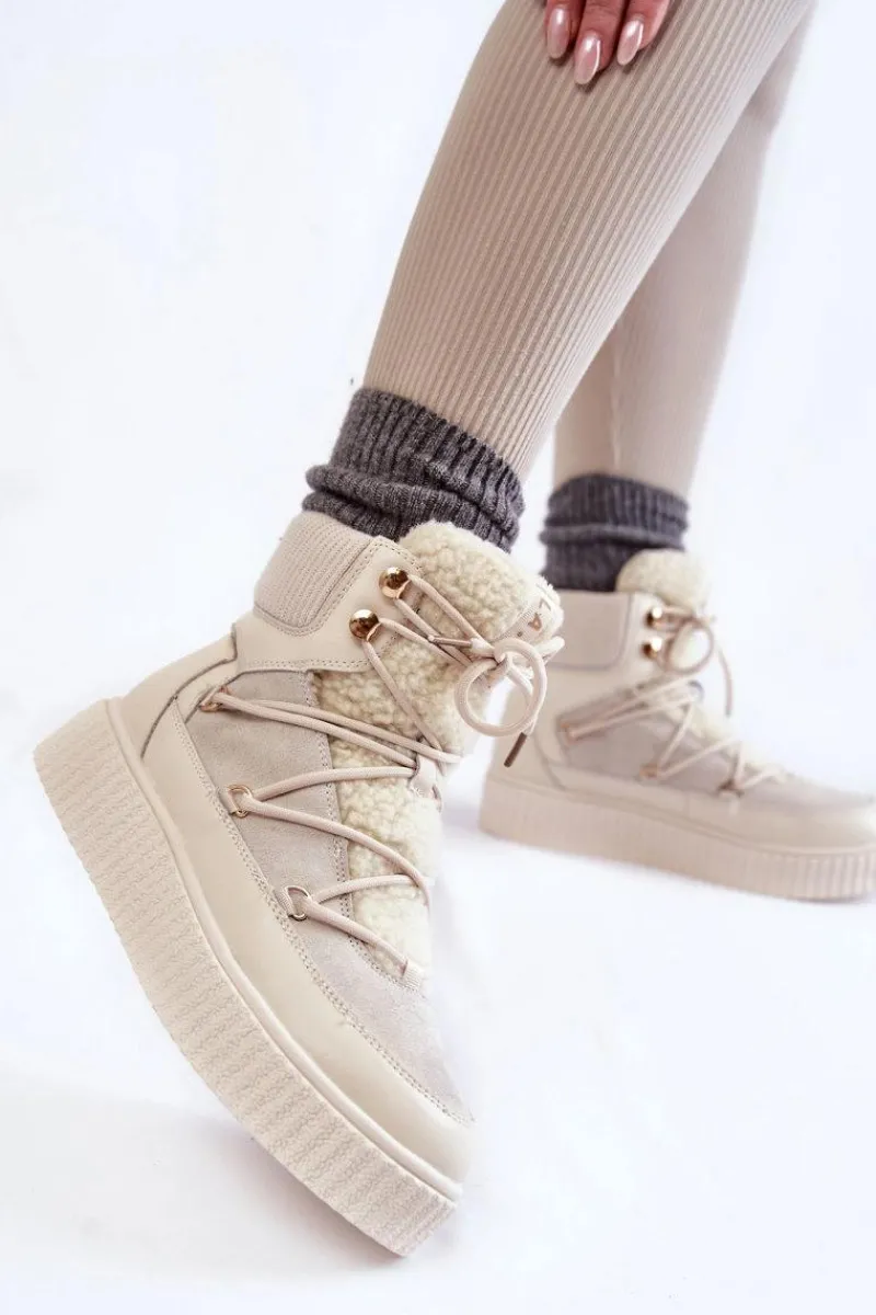 Śniegowce Damskie>Boto Damskie Botki Śniegowce La.Fi 280072W-QN Jasnobeżowe