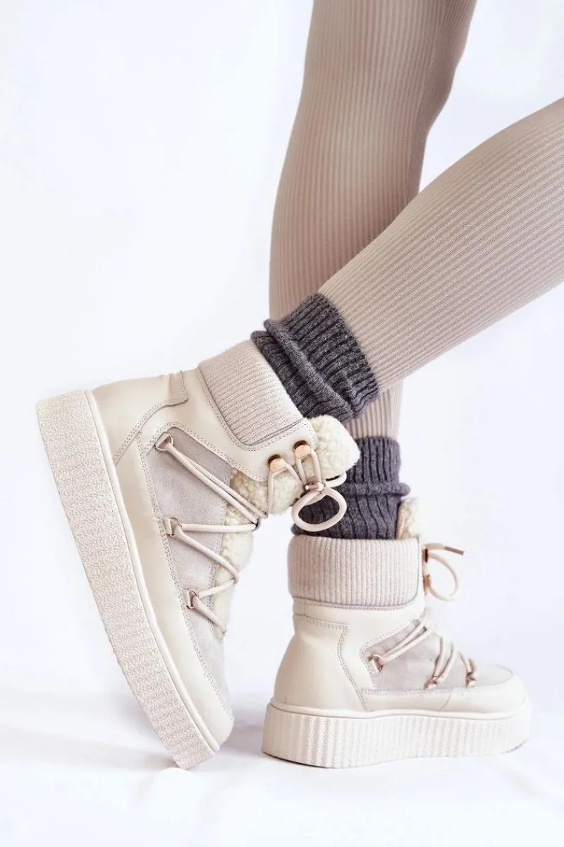 Śniegowce Damskie>Boto Damskie Botki Śniegowce La.Fi 280072W-QN Jasnobeżowe