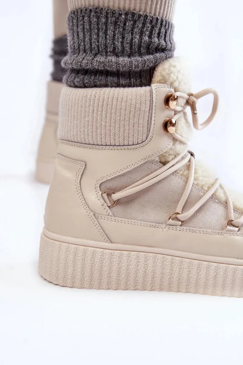 Śniegowce Damskie>Boto Damskie Botki Śniegowce La.Fi 280072W-QN Jasnobeżowe