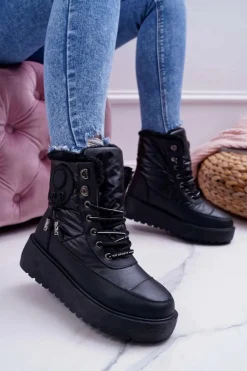 Śniegowce Damskie>Boto Damskie Botki Śniegowce Ocieplane Futerkiem Czarne Fahrenheit