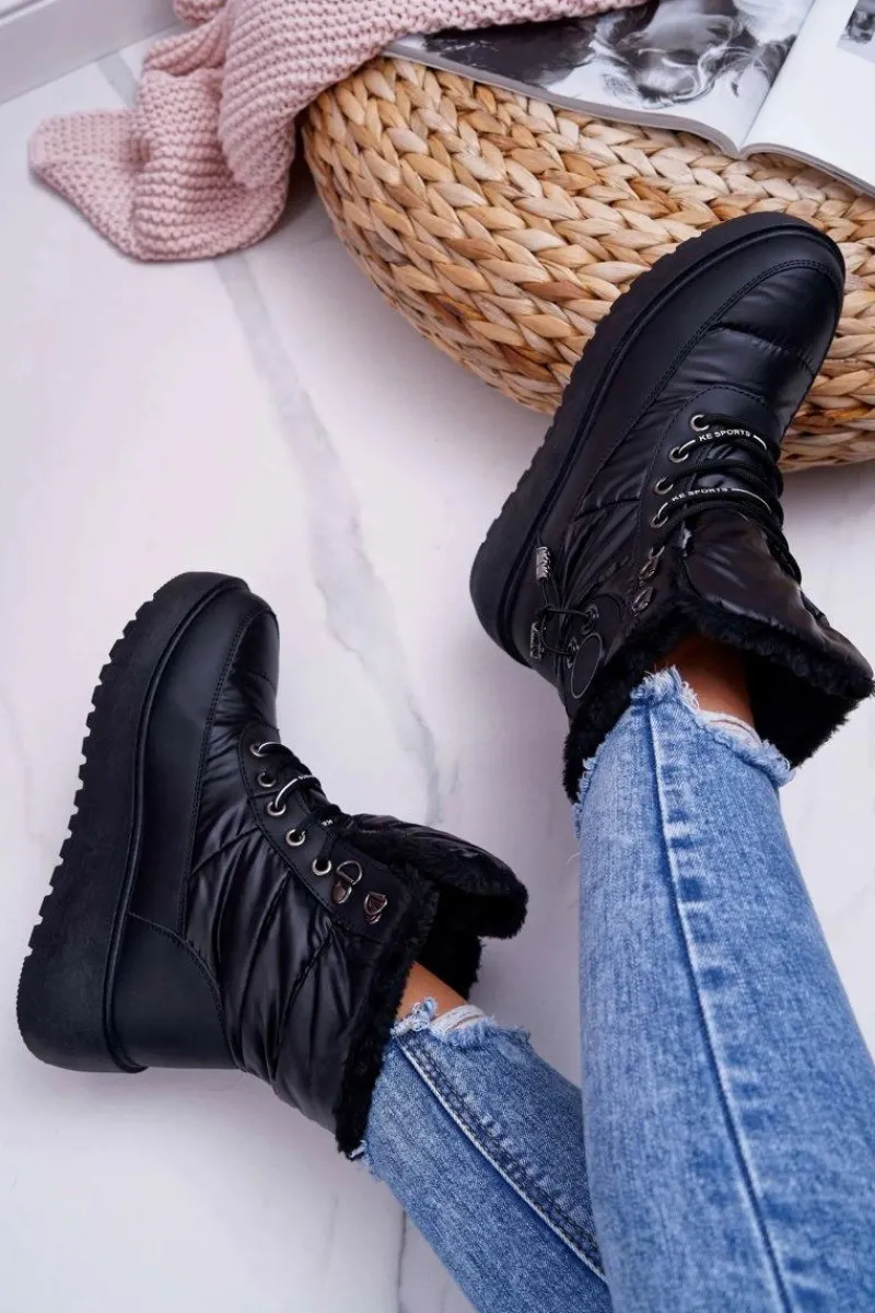 Śniegowce Damskie>Boto Damskie Botki Śniegowce Ocieplane Futerkiem Czarne Fahrenheit