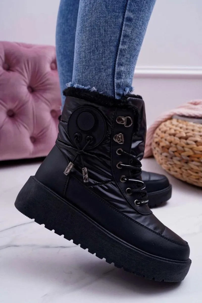 Śniegowce Damskie>Boto Damskie Botki Śniegowce Ocieplane Futerkiem Czarne Fahrenheit