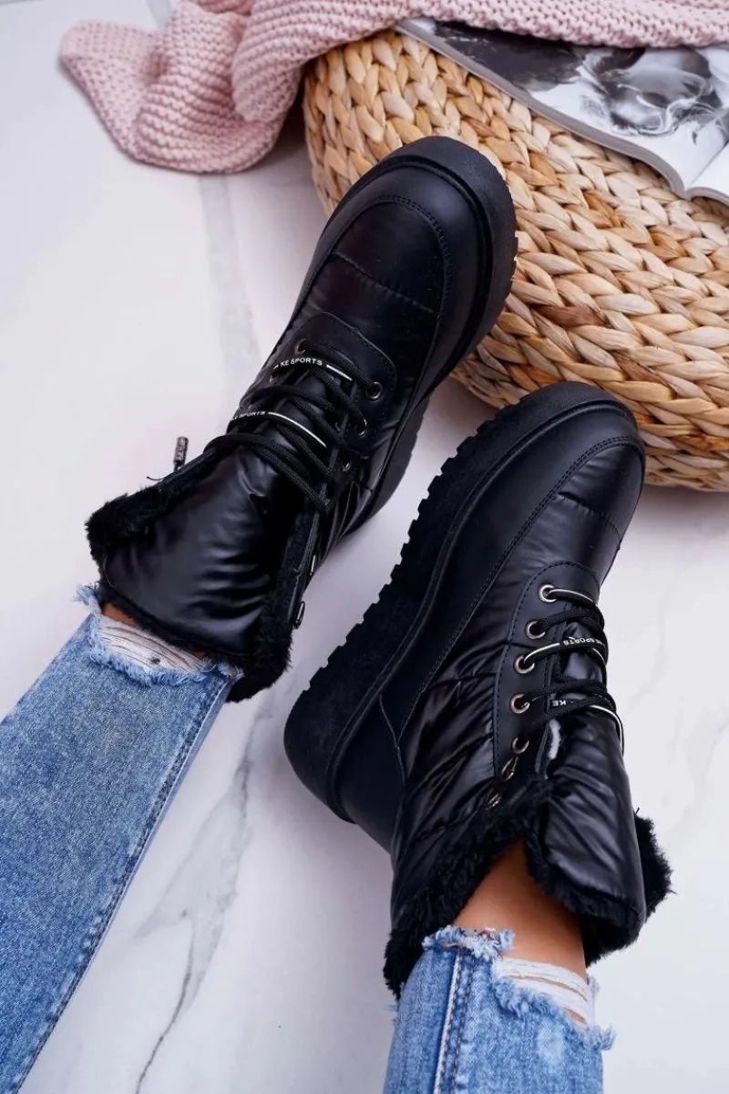 Śniegowce Damskie>Boto Damskie Botki Śniegowce Ocieplane Futerkiem Czarne Fahrenheit