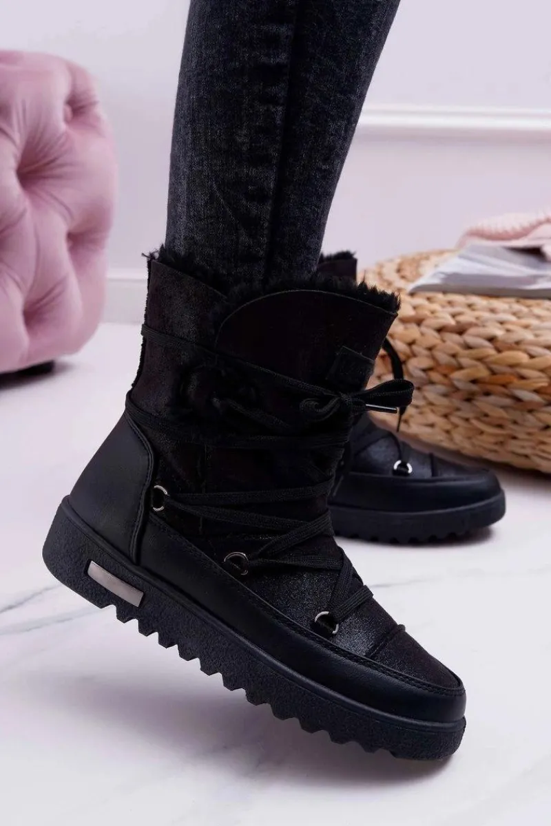 Best Damskie Botki Śniegowce Ocieplane Futerkiem Czarne Fereni Damskie Śniegowce Damskie