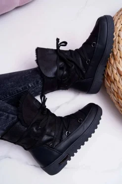 Best Damskie Botki Śniegowce Ocieplane Futerkiem Czarne Fereni Damskie Śniegowce Damskie