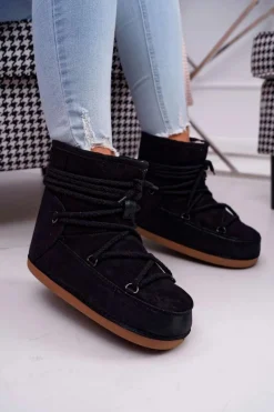 Śniegowce Damskie>Boto Damskie Botki Śniegowce Ocieplane Futerkiem Czarne Veme