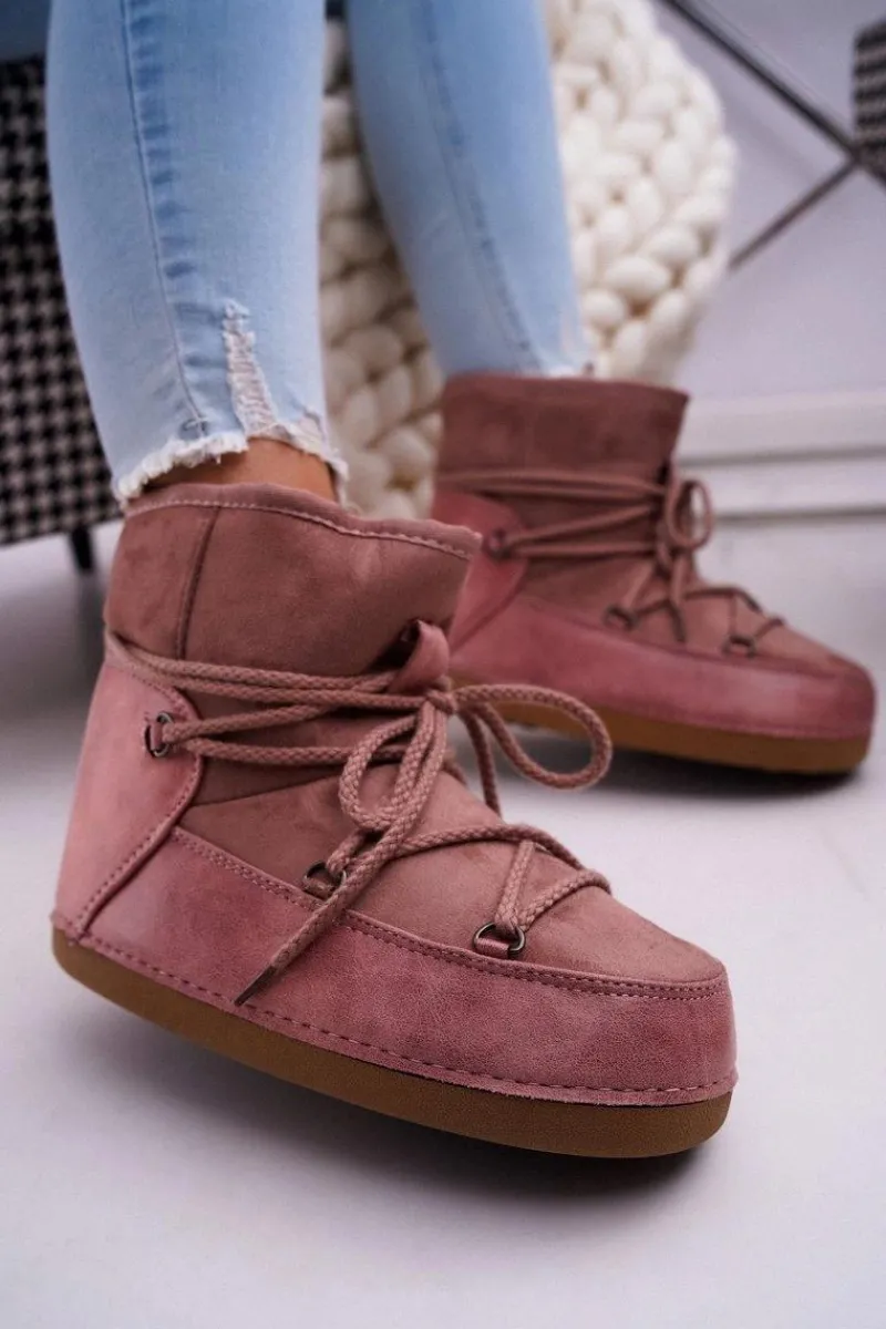 Śniegowce Damskie>Boto Damskie Botki Śniegowce Ocieplane Futerkiem Różowe Veme