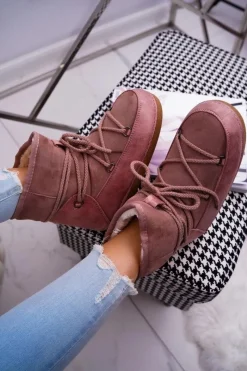 Śniegowce Damskie>Boto Damskie Botki Śniegowce Ocieplane Futerkiem Różowe Veme