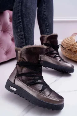 Śniegowce Damskie>Buty damskie Vinceza Damskie Botki Śniegowce Ocieplane Futerkiem Ciemnoszare Fereni