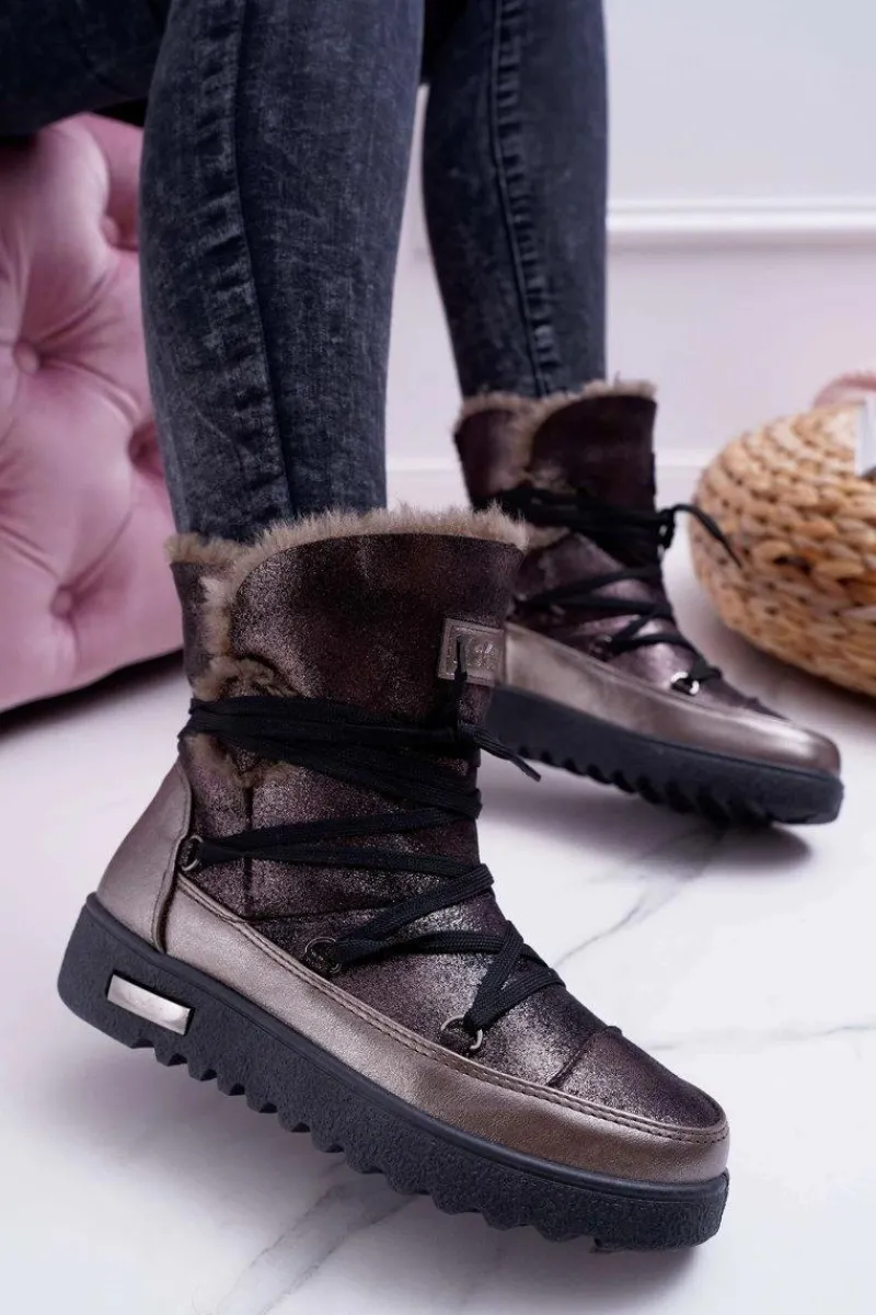 Śniegowce Damskie>Buty damskie Vinceza Damskie Botki Śniegowce Ocieplane Futerkiem Ciemnoszare Fereni