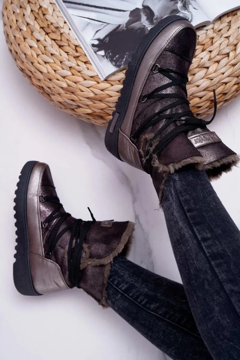 Śniegowce Damskie>Buty damskie Vinceza Damskie Botki Śniegowce Ocieplane Futerkiem Ciemnoszare Fereni