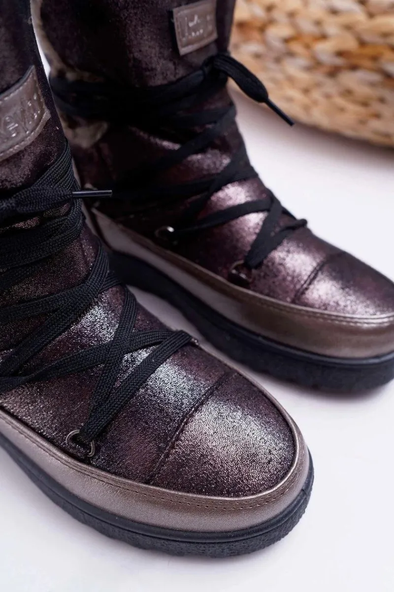 Śniegowce Damskie>Buty damskie Vinceza Damskie Botki Śniegowce Ocieplane Futerkiem Ciemnoszare Fereni