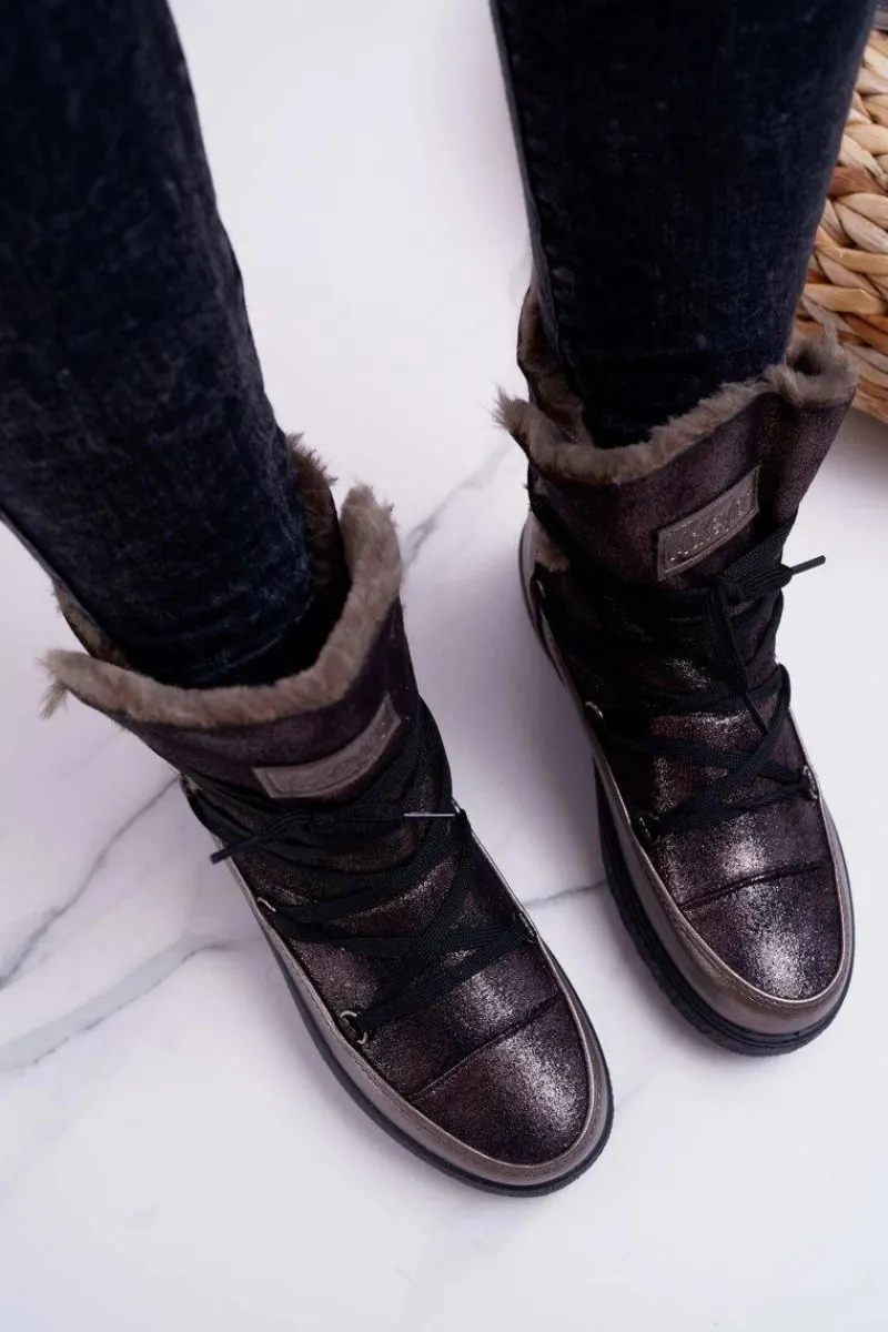 Śniegowce Damskie>Buty damskie Vinceza Damskie Botki Śniegowce Ocieplane Futerkiem Ciemnoszare Fereni