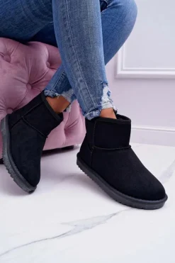 Sale Damskie Botki Śniegowce Ocieplane Czarne Borneo Damskie Śniegowce Damskie