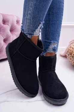 Sale Damskie Botki Śniegowce Ocieplane Czarne Borneo Damskie Śniegowce Damskie