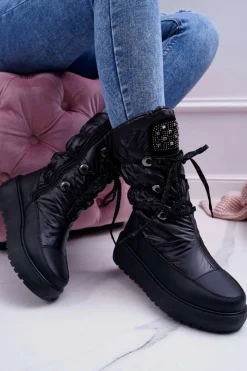 Discount Boto Damskie Botki Śniegowce Ocieplane Futerkiem Czarne Honor