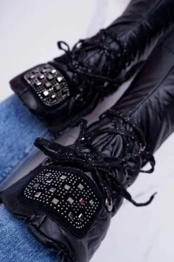 Discount Boto Damskie Botki Śniegowce Ocieplane Futerkiem Czarne Honor