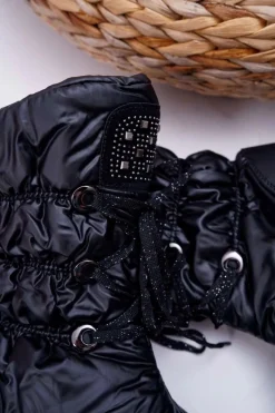 Discount Boto Damskie Botki Śniegowce Ocieplane Futerkiem Czarne Honor