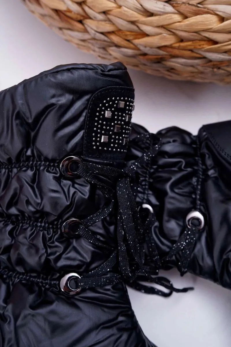 Discount Boto Damskie Botki Śniegowce Ocieplane Futerkiem Czarne Honor