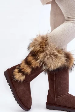 Best Damskie Botki Śniegowce Ocieplane Zamszowe Brązowe Balvin Damskie Śniegowce Damskie