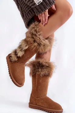 Sale Damskie Botki Śniegowce Ocieplane Zamszowe Camel Balvin Damskie Śniegowce Damskie