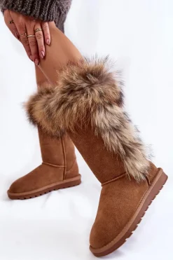 Sale Damskie Botki Śniegowce Ocieplane Zamszowe Camel Balvin Damskie Śniegowce Damskie