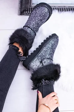 Discount Boto Damskie Botki Śniegowce Wysokie Z Futerkiem i Brokatem Fourrure