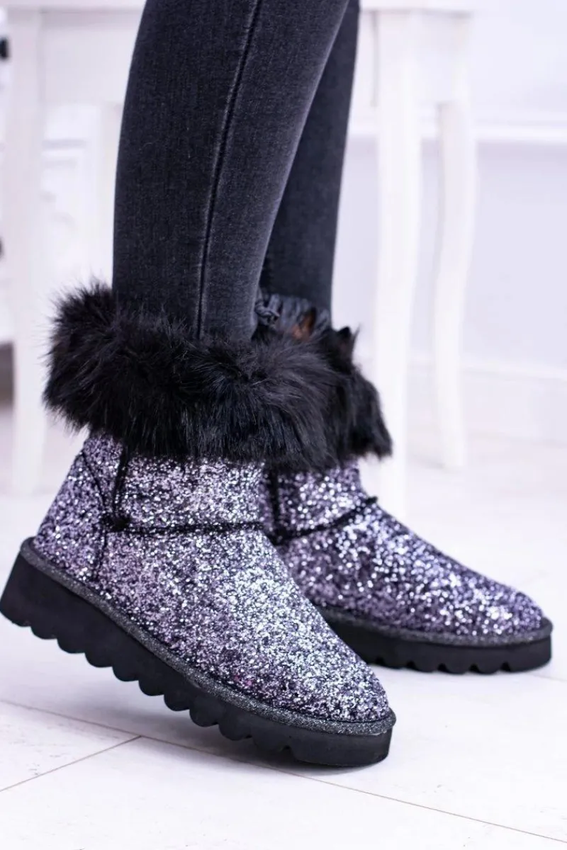 Discount Boto Damskie Botki Śniegowce Wysokie Z Futerkiem i Brokatem Fourrure