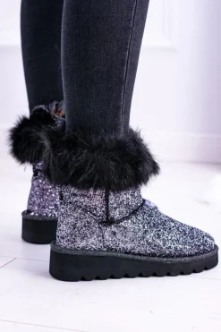 Discount Boto Damskie Botki Śniegowce Wysokie Z Futerkiem i Brokatem Fourrure