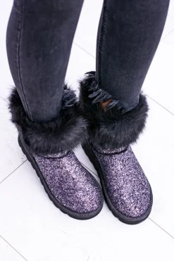 Discount Boto Damskie Botki Śniegowce Wysokie Z Futerkiem i Brokatem Fourrure