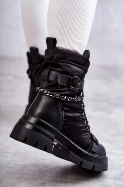 Hot GOE Damskie Botki Śniegowce Z Łańcuchem KK2N4018 Czarne