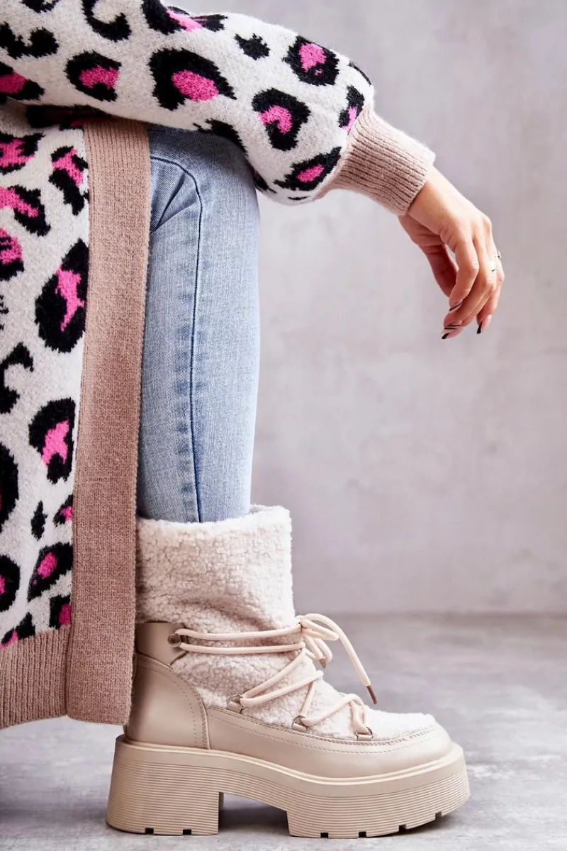 Online Damskie Botki Śniegowce Z Kożuszkiem Beżowe Sanna Damskie Śniegowce Damskie|Damskie Trapery