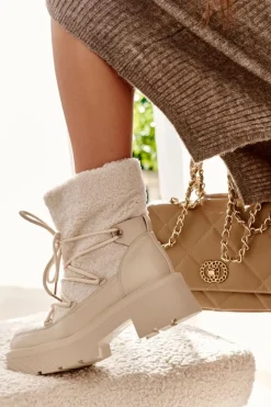 Online Damskie Botki Śniegowce Z Kożuszkiem Beżowe Sanna Damskie Śniegowce Damskie|Damskie Trapery