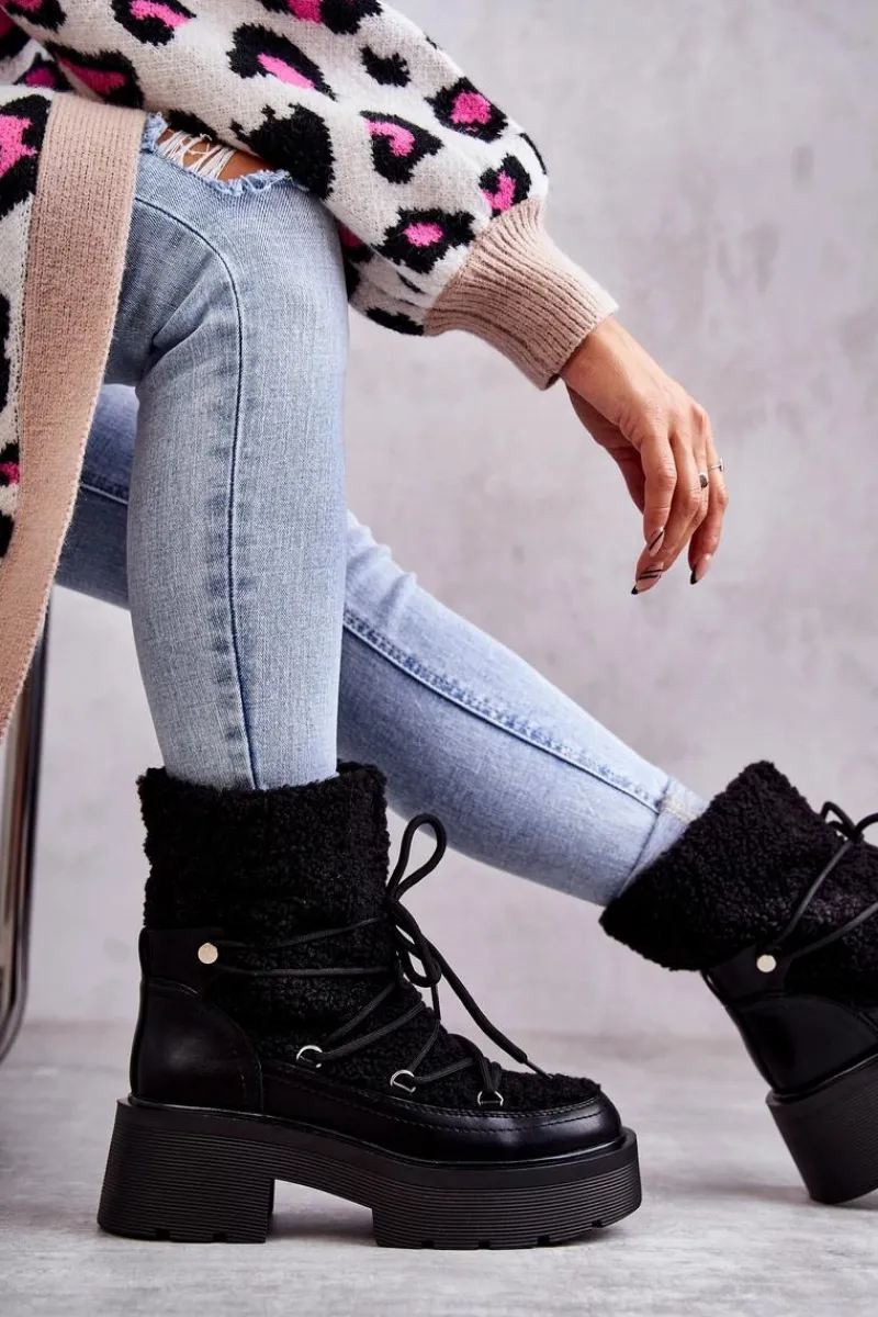 Online Boto Damskie Botki Śniegowce Z Kożuszkiem Czarne Sanna