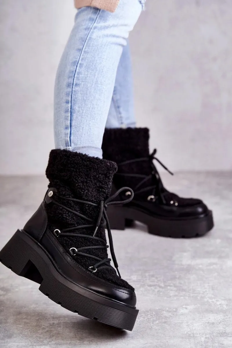 Online Boto Damskie Botki Śniegowce Z Kożuszkiem Czarne Sanna