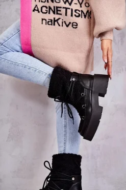 Online Boto Damskie Botki Śniegowce Z Kożuszkiem Czarne Sanna