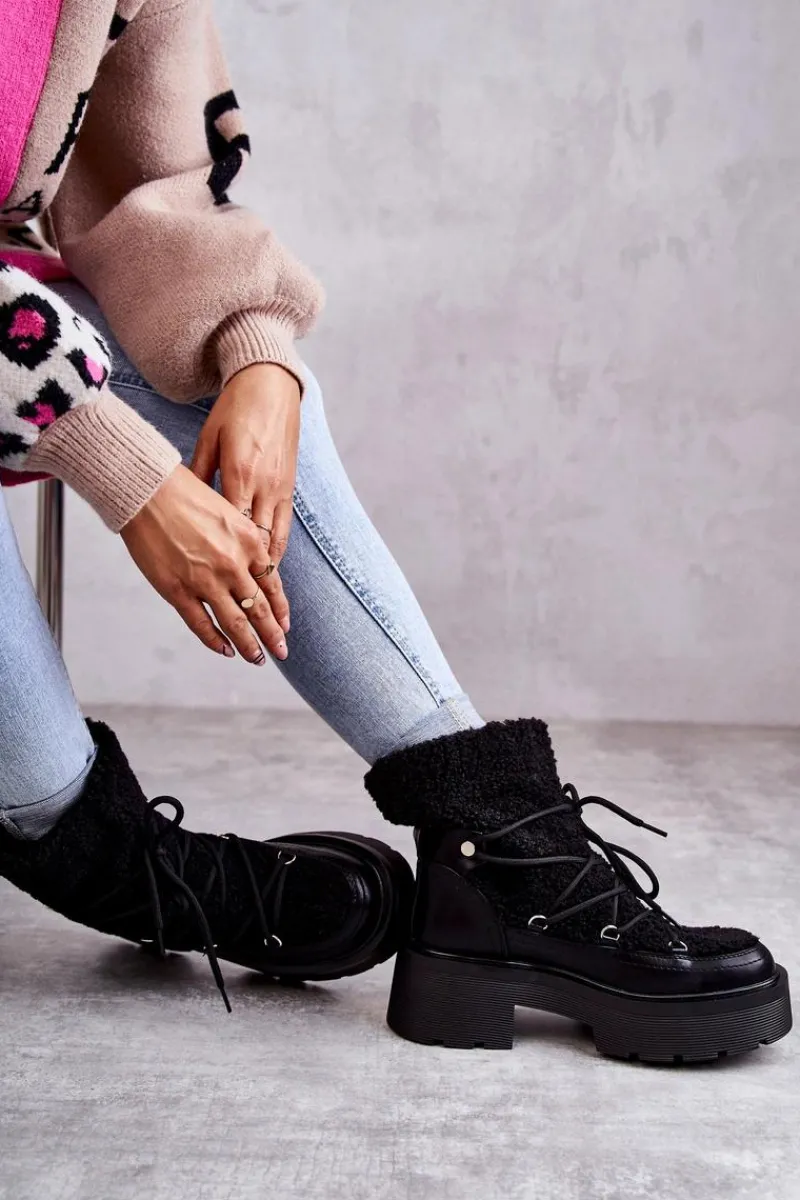 Online Boto Damskie Botki Śniegowce Z Kożuszkiem Czarne Sanna