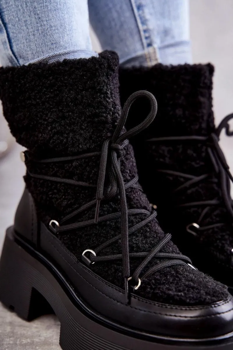 Online Boto Damskie Botki Śniegowce Z Kożuszkiem Czarne Sanna