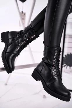 Sale Boto Damskie Botki Ocieplane Czarne Support Me