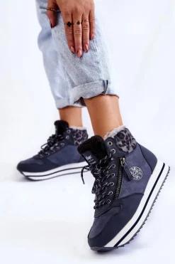 Outlet Lee Cooper Damskie Botki Ocieplane LCJ-22-31-1450 Granatowe